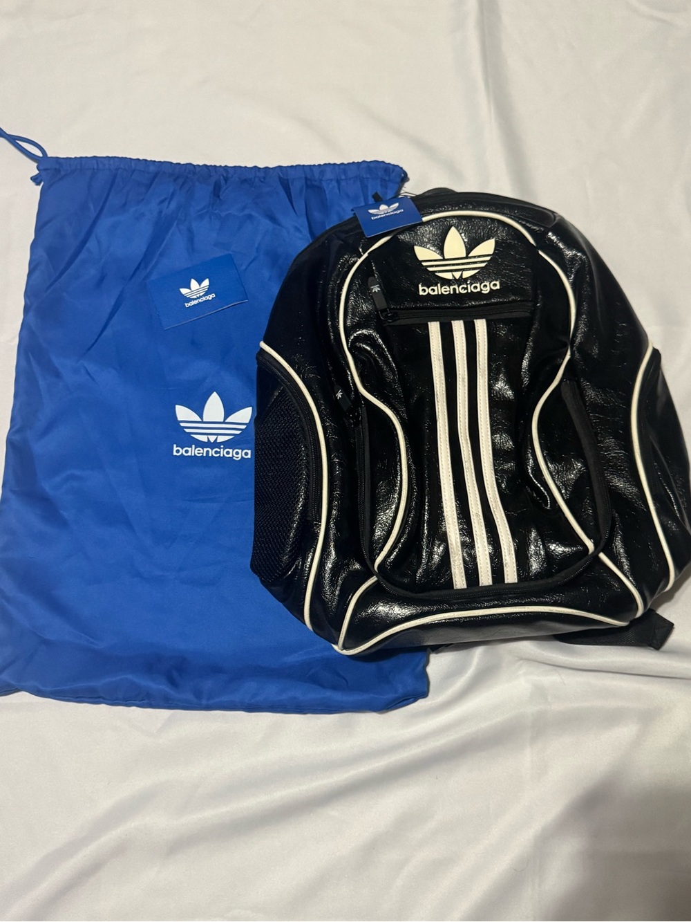 Balenciaga Black Backpack with Cream Piping and Stripes